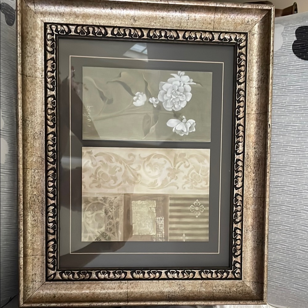 Elegant Gold and Black Framed Wall Art has a begonia floral and design